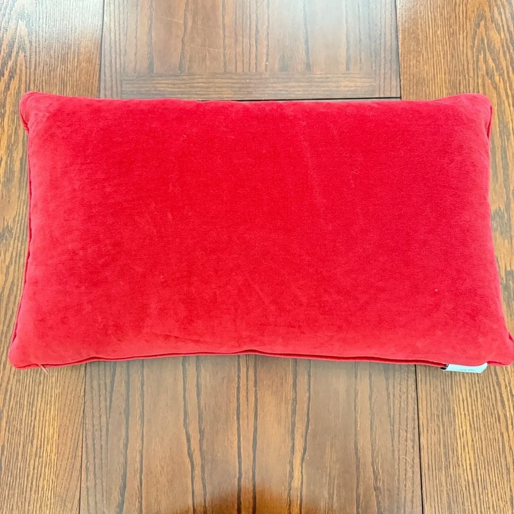 Storehouse Red Velvet Pillow Down Feather Fill Lumbar Silver Embroidered Holiday